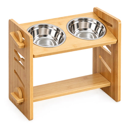 Foldable Bamboo Elevated Double Pet Bowl Stand, 2 Sizes, By GAVPEPY image 9 - DPbowl4-LARGE.jpg