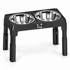 GAVPEPY Adjustable Raised Double Dog Bowl Stand, 44 x 23 x 31 cm, Black only, for Everyday Dog and Cat Meals or Water at Home, two stainless steel bowls in a height-adjustable frame; a practical feeding setup for daily pet-care routines