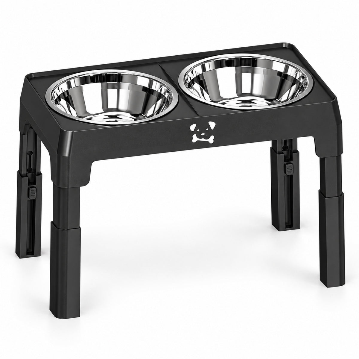 GAVPEPY Adjustable Raised Double Pet Feeder, 43 x 24 x 8.5 cm, Black or Steel Gray, for Everyday Dog and Cat Meals or Water at Home, two bowl positions in a plastic support; a practical feeding setup for daily pet-care routines image 8 - DPbowl46-Black.jpg
