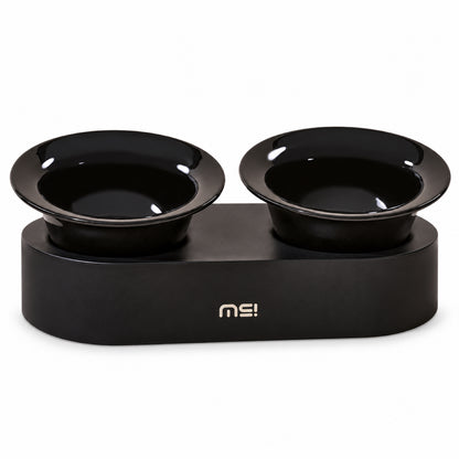 GAVPEPY Ceramic Raised Pet Bowl Collection, up to 34.5 x 15 x 12.8 cm for the paired set, seven pictured color and package options, for Everyday Dog and Cat Meals or Water at Home, raised ceramic feeding bowls in single- or double-bowl image 10 - DPbowl47-Black.jpg