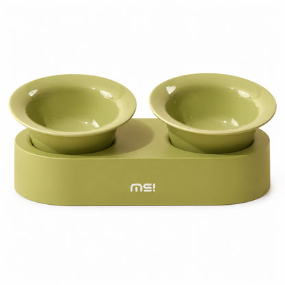 GAVPEPY Ceramic Raised Pet Bowl Collection, up to 34.5 x 15 x 12.8 cm for the paired set, seven pictured color and package options, for Everyday Dog and Cat Meals or Water at Home, raised ceramic feeding bowls in single- or double-bowl image 9 - DPbowl47-Green.jpg
