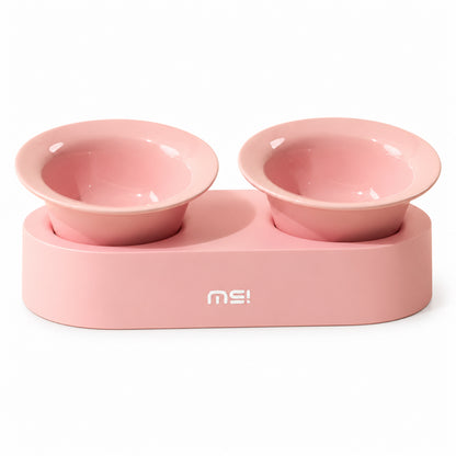 GAVPEPY Ceramic Raised Pet Bowl Collection, up to 34.5 x 15 x 12.8 cm for the paired set, seven pictured color and package options, for Everyday Dog and Cat Meals or Water at Home, raised ceramic feeding bowls in single- or double-bowl image 14 - DPbowl47-Pink-V7.jpg