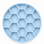 GAVPEPY Silicone Honeycomb Slow Feeder Bowl, 21 cm diameter, Blue, Green or Orange, for Everyday Dog and Cat Meals or Water at Home, raised honeycomb-style channels; a patterned surface separates portions across the bowl