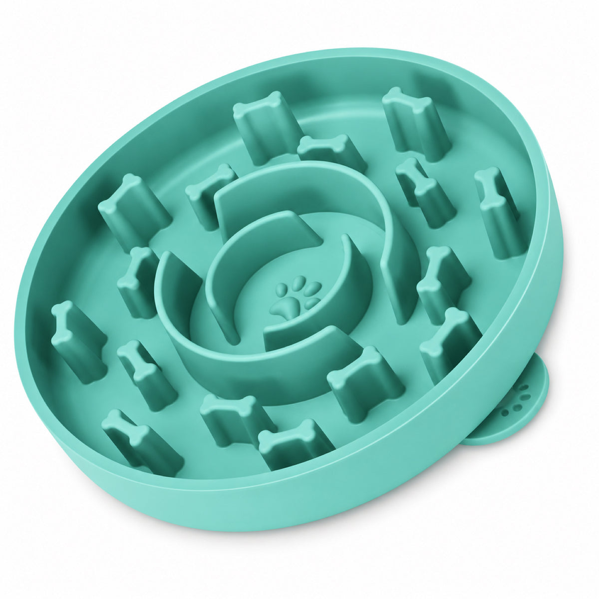 GAVPEPY Silicone Textured Slow Feeder Bowl, 20 x 20 x 4 cm, teal finish, for Everyday Dog and Cat Meals or Water at Home, raised pattern across the feeding surface; a patterned surface separates portions across the bowl image 8 - DPbowl52-20X20X4CM.jpg