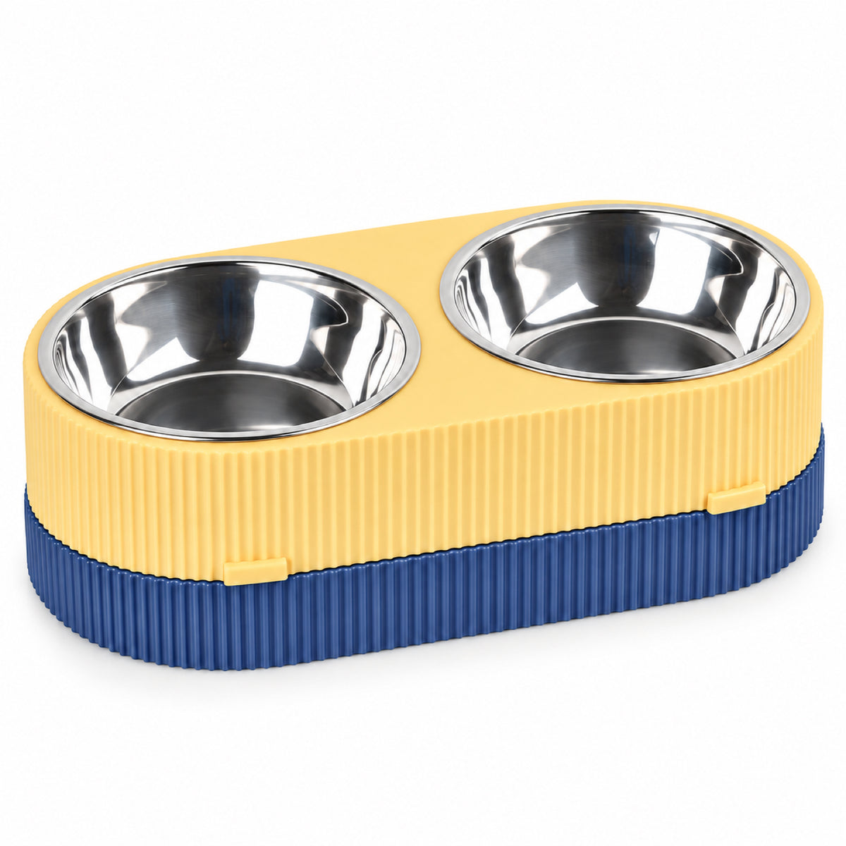 GAVPEPY Stainless Steel Double Pet Bowl Set, 31.5 x 16.5 x 9.3 cm, Pink and Green or Blue and Yellow, for Everyday Dog and Cat Meals or Water at Home, two removable-looking bowls in a joined base; a practical feeding setup for daily pet-care routines image 9 - DPbowl53-Blue-Yellow-31-5X16-5X9-3.jpg