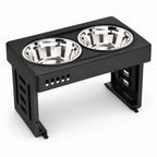 GAVPEPY Adjustable Double Pet Bowl Stand, 44 x 27.5 x 7.3 cm, Black or Gray, for Everyday Dog and Cat Meals or Water at Home, two raised feeding positions; a practical feeding setup for daily pet-care routines