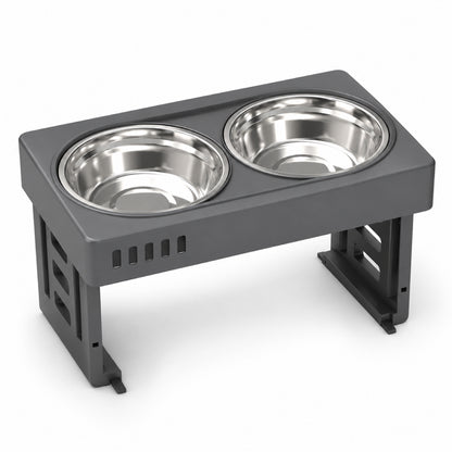 GAVPEPY Adjustable Double Pet Bowl Stand, 44 x 27.5 x 7.3 cm, Black or Gray, for Everyday Dog and Cat Meals or Water at Home, two raised feeding positions; a practical feeding setup for daily pet-care routines image 9 - DPbowl54-Gray.jpg