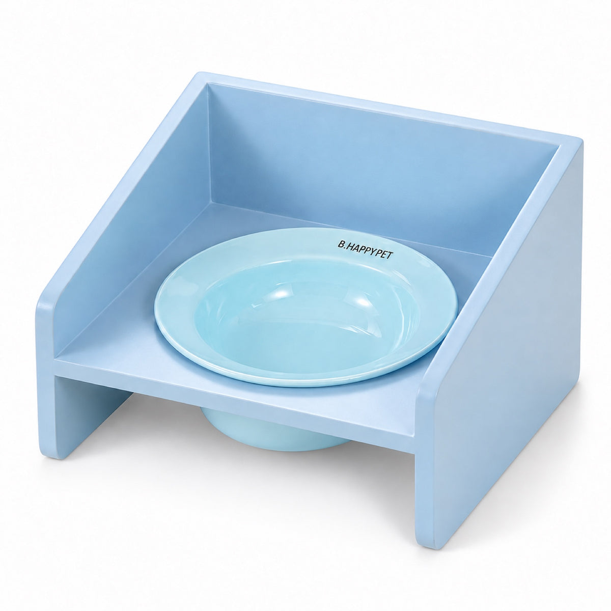 GAVPEPY Raised Ceramic Pet Bowl with Wood Stand, 14.7 cm bowl; 4.2 cm listed height, Pink, Yellow or Blue, for Everyday Dog and Cat Meals or Water at Home, angled bowl held in a low stand; a practical feeding setup for daily pet-care routines image 10 - DPbowl59-Blue.jpg