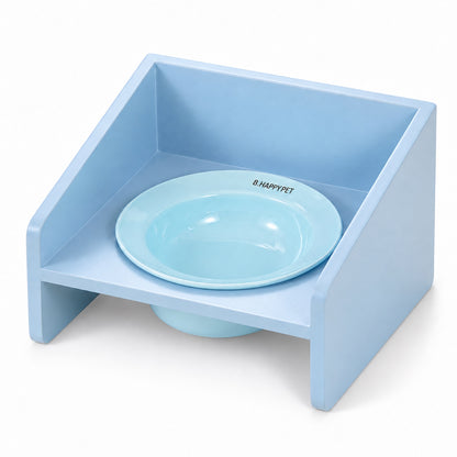 GAVPEPY Raised Ceramic Pet Bowl with Wood Stand, 14.7 cm bowl; 4.2 cm listed height, Pink, Yellow or Blue, for Everyday Dog and Cat Meals or Water at Home, angled bowl held in a low stand; a practical feeding setup for daily pet-care routines image 10 - DPbowl59-Blue.jpg