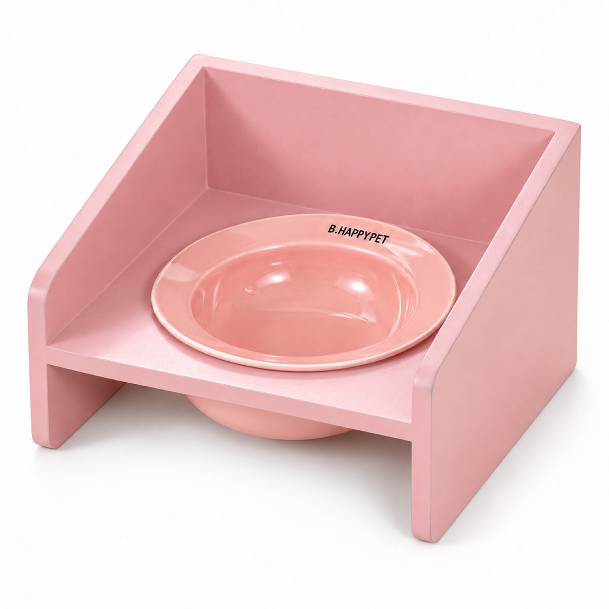 GAVPEPY Raised Ceramic Pet Bowl with Wood Stand, 14.7 cm bowl; 4.2 cm listed height, Pink, Yellow or Blue, for Everyday Dog and Cat Meals or Water at Home, angled bowl held in a low stand; a practical feeding setup for daily pet-care routines image 8 - DPbowl59-Pink.jpg