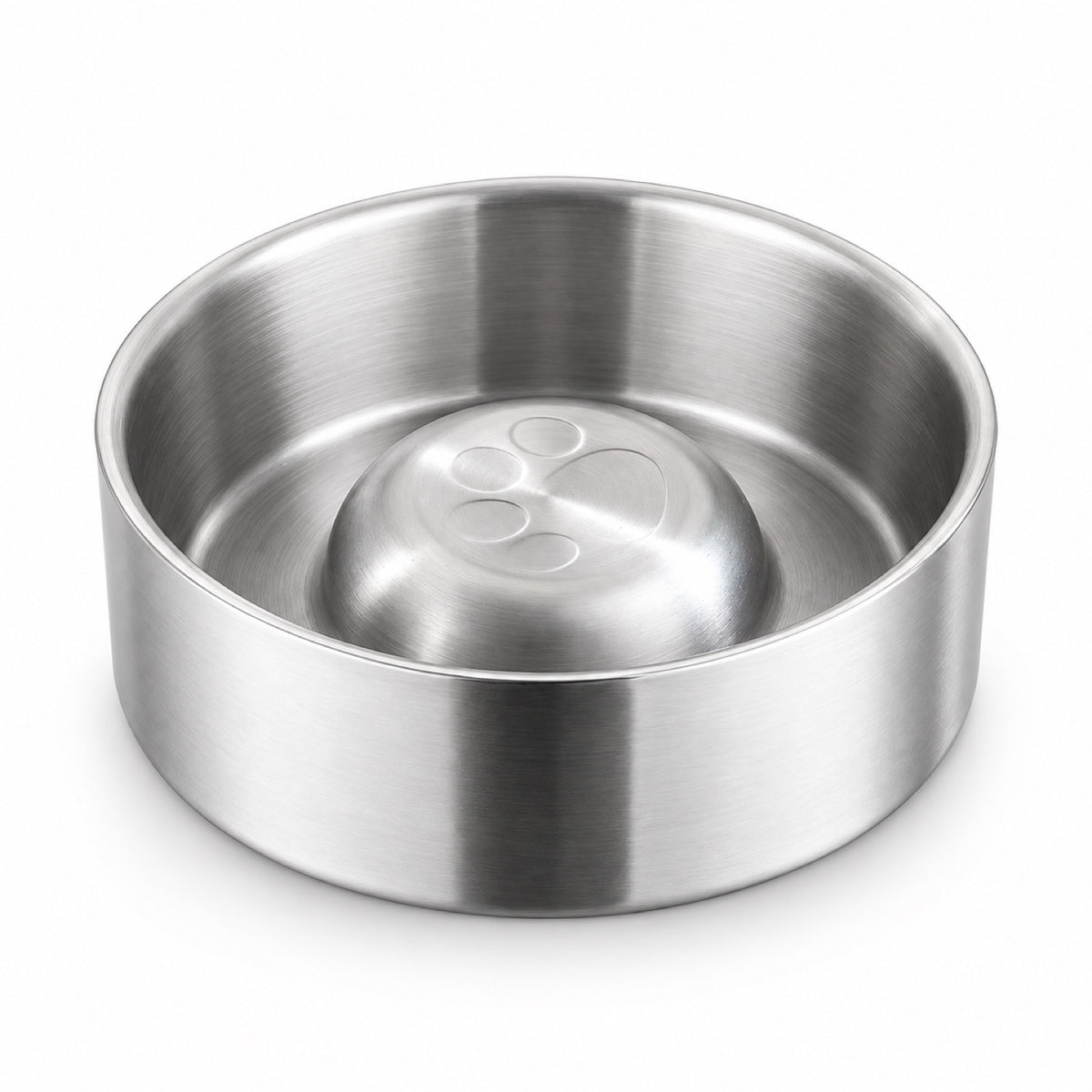 GAVPEPY Stainless Steel Slow Feeder Pet Bowl, 17 or 20 cm diameter, Classic Black, Navy Blue, White or Steel, for Everyday Dog and Cat Meals or Water at Home, raised central feeding ridges; a patterned surface separates portions across the bowl image 11 - DPbowl61-17CM-V4.jpg