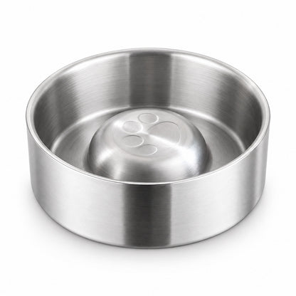 GAVPEPY Stainless Steel Slow Feeder Pet Bowl, 17 or 20 cm diameter, Classic Black, Navy Blue, White or Steel, for Everyday Dog and Cat Meals or Water at Home, raised central feeding ridges; a patterned surface separates portions across the bowl image 11 - DPbowl61-17CM-V4.jpg