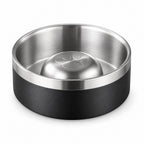 GAVPEPY Stainless Steel Slow Feeder Pet Bowl, 17 or 20 cm diameter, Classic Black, Navy Blue, White or Steel, for Everyday Dog and Cat Meals or Water at Home, raised central feeding ridges; a patterned surface separates portions across the bowl