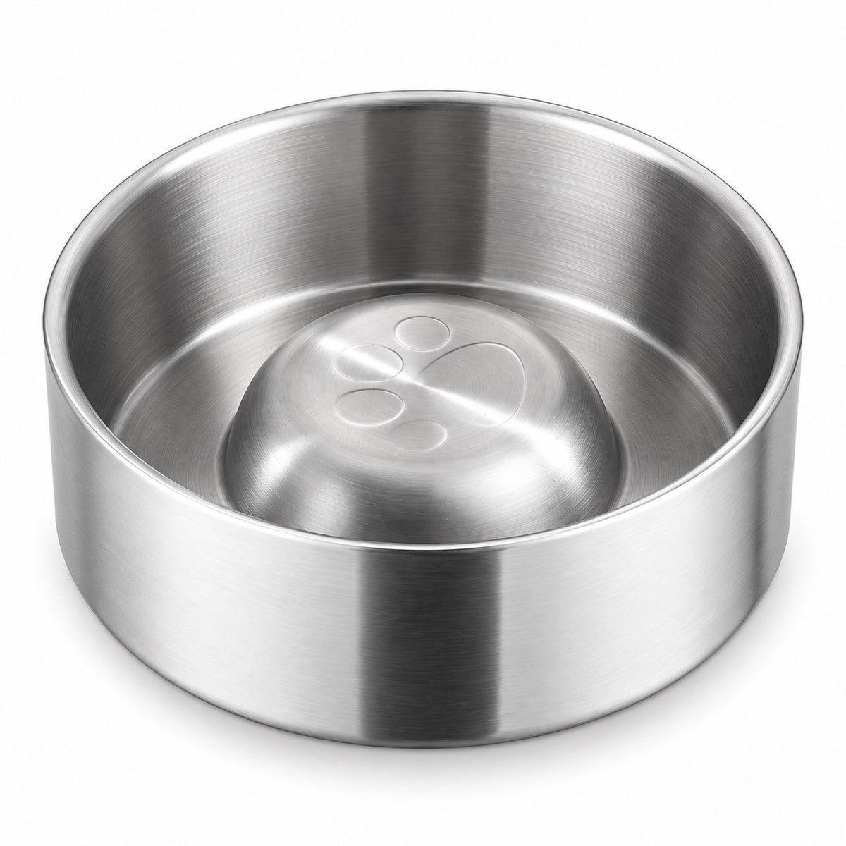 GAVPEPY Stainless Steel Slow Feeder Pet Bowl, 17 or 20 cm diameter, Classic Black, Navy Blue, White or Steel, for Everyday Dog and Cat Meals or Water at Home, raised central feeding ridges; a patterned surface separates portions across the bowl image 15 - DPbowl61-20CM-V8.jpg