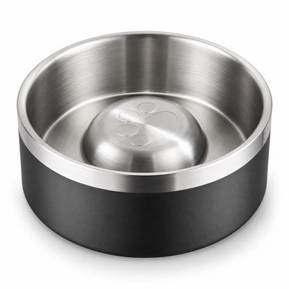 GAVPEPY Stainless Steel Slow Feeder Pet Bowl, 17 or 20 cm diameter, Classic Black, Navy Blue, White or Steel, for Everyday Dog and Cat Meals or Water at Home, raised central feeding ridges; a patterned surface separates portions across the bowl image 12 - DPbowl61-20CM.jpg