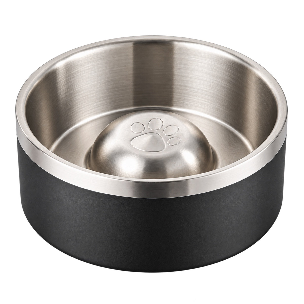 GAVPEPY Stainless Steel Paw-Pattern Slow Feeder Bowl, 17 or 20 cm diameter, 11 finishes including Black, Pink, Green, Navy Blue, White, Orange, Red, Blue, Mint Green, Gray and Steel, for Everyday Dog and Cat Meals or Water at Home, raised paw-shaped image 19 - DPbowl63-20CM.jpg