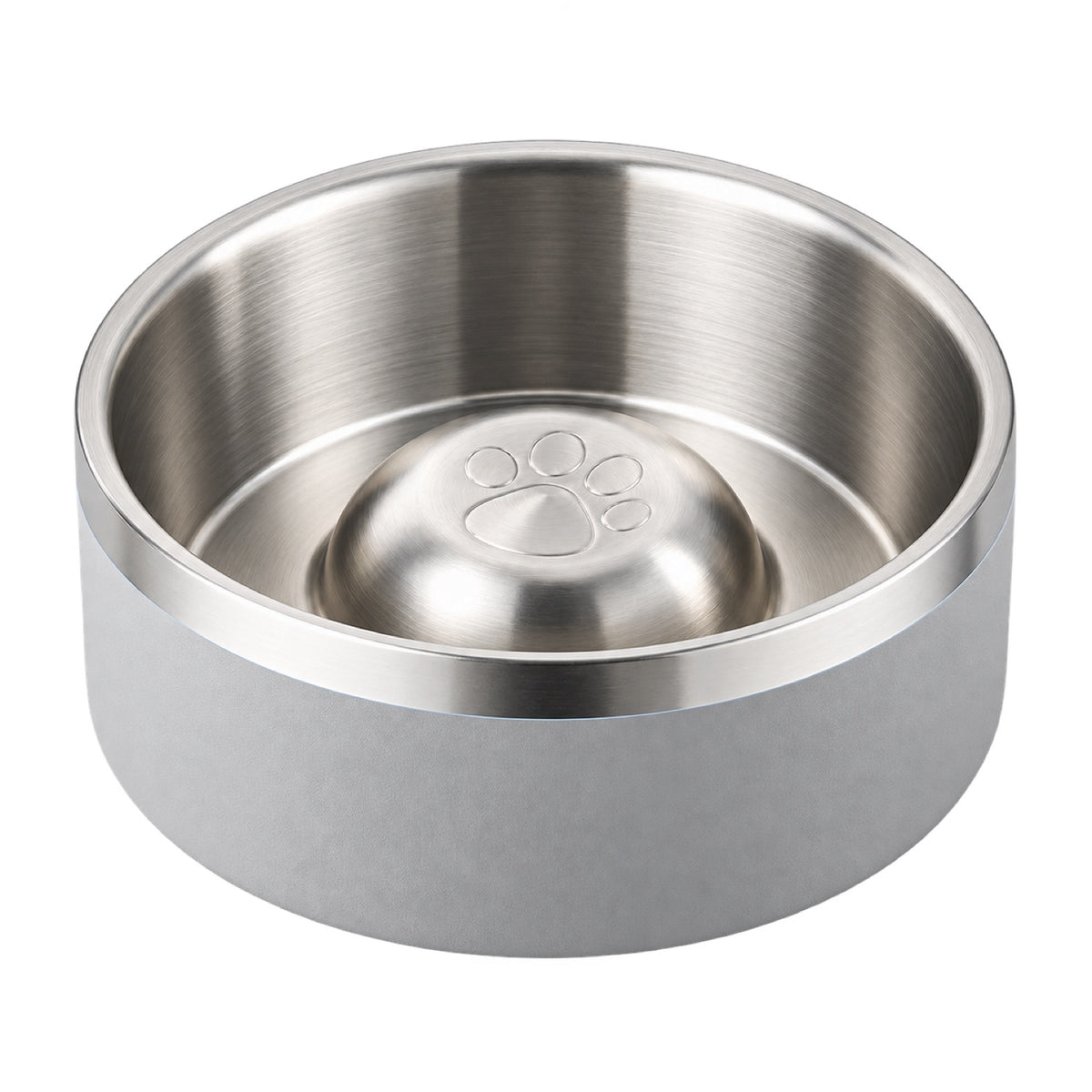 GAVPEPY Stainless Steel Paw-Pattern Slow Feeder Bowl, 17 or 20 cm diameter, 11 finishes including Black, Pink, Green, Navy Blue, White, Orange, Red, Blue, Mint Green, Gray and Steel, for Everyday Dog and Cat Meals or Water at Home, raised paw-shaped image 17 - DPbowl63-Gray-17CM.jpg