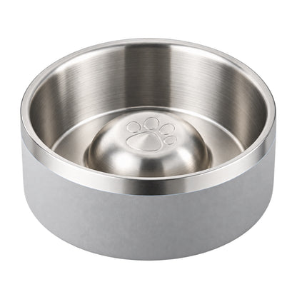 GAVPEPY Stainless Steel Paw-Pattern Slow Feeder Bowl, 17 or 20 cm diameter, 11 finishes including Black, Pink, Green, Navy Blue, White, Orange, Red, Blue, Mint Green, Gray and Steel, for Everyday Dog and Cat Meals or Water at Home, raised paw-shaped image 17 - DPbowl63-Gray-17CM.jpg