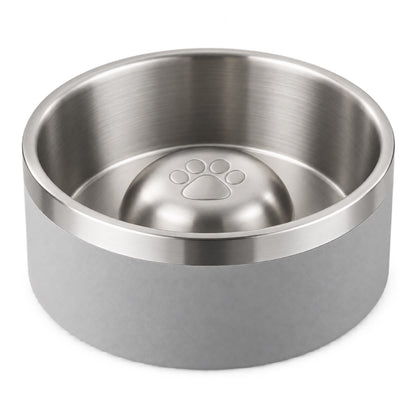 GAVPEPY Stainless Steel Paw-Pattern Slow Feeder Bowl, 17 or 20 cm diameter, 11 finishes including Black, Pink, Green, Navy Blue, White, Orange, Red, Blue, Mint Green, Gray and Steel, for Everyday Dog and Cat Meals or Water at Home, raised paw-shaped image 28 - DPbowl63-Gray-20CM.jpg