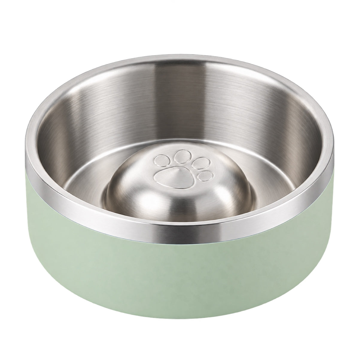 GAVPEPY Stainless Steel Paw-Pattern Slow Feeder Bowl, 17 or 20 cm diameter, 11 finishes including Black, Pink, Green, Navy Blue, White, Orange, Red, Blue, Mint Green, Gray and Steel, for Everyday Dog and Cat Meals or Water at Home, raised paw-shaped image 10 - DPbowl63-Green-17CM.jpg