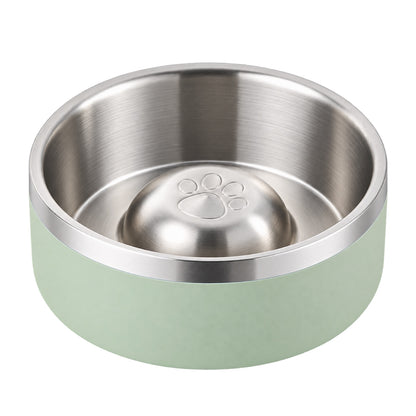 GAVPEPY Stainless Steel Paw-Pattern Slow Feeder Bowl, 17 or 20 cm diameter, 11 finishes including Black, Pink, Green, Navy Blue, White, Orange, Red, Blue, Mint Green, Gray and Steel, for Everyday Dog and Cat Meals or Water at Home, raised paw-shaped image 10 - DPbowl63-Green-17CM.jpg