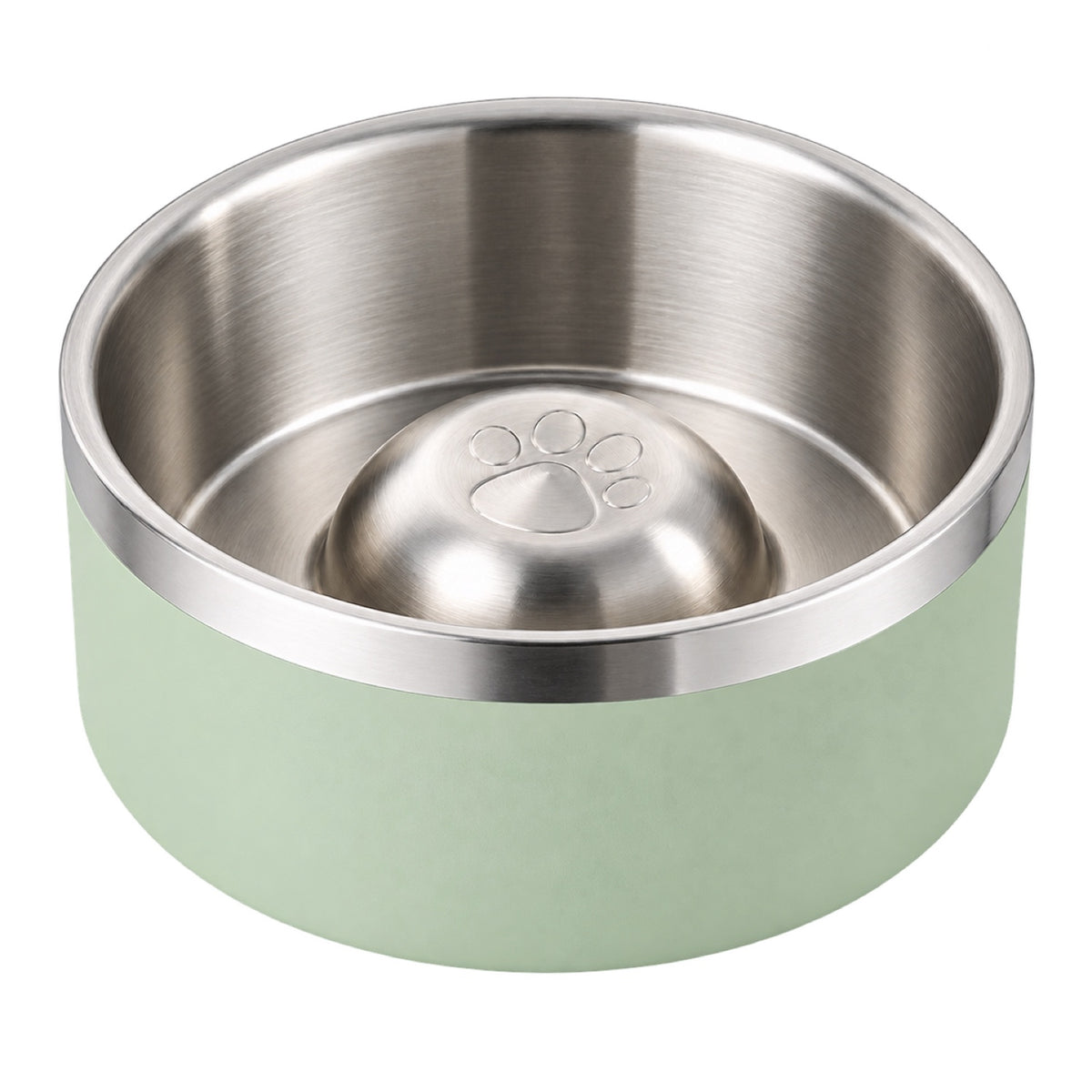 GAVPEPY Stainless Steel Paw-Pattern Slow Feeder Bowl, 17 or 20 cm diameter, 11 finishes including Black, Pink, Green, Navy Blue, White, Orange, Red, Blue, Mint Green, Gray and Steel, for Everyday Dog and Cat Meals or Water at Home, raised paw-shaped image 21 - DPbowl63-Green-20CM.jpg
