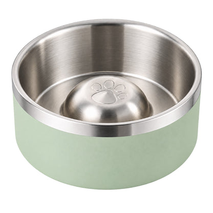 GAVPEPY Stainless Steel Paw-Pattern Slow Feeder Bowl, 17 or 20 cm diameter, 11 finishes including Black, Pink, Green, Navy Blue, White, Orange, Red, Blue, Mint Green, Gray and Steel, for Everyday Dog and Cat Meals or Water at Home, raised paw-shaped image 21 - DPbowl63-Green-20CM.jpg