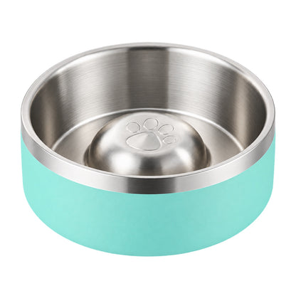 GAVPEPY Stainless Steel Paw-Pattern Slow Feeder Bowl, 17 or 20 cm diameter, 11 finishes including Black, Pink, Green, Navy Blue, White, Orange, Red, Blue, Mint Green, Gray and Steel, for Everyday Dog and Cat Meals or Water at Home, raised paw-shaped image 16 - DPbowl63-MintGreen-17CM.jpg