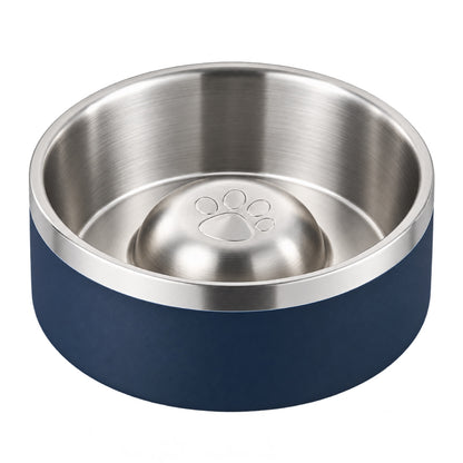 GAVPEPY Stainless Steel Paw-Pattern Slow Feeder Bowl, 17 or 20 cm diameter, 11 finishes including Black, Pink, Green, Navy Blue, White, Orange, Red, Blue, Mint Green, Gray and Steel, for Everyday Dog and Cat Meals or Water at Home, raised paw-shaped image 11 - DPbowl63-NavyBlue-17CM.jpg