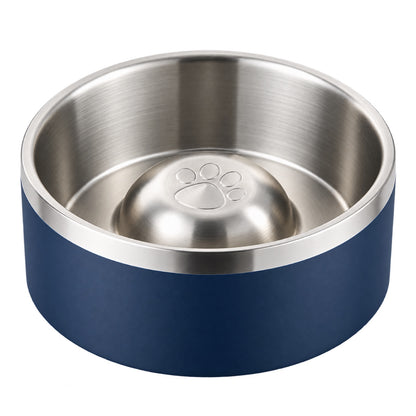 GAVPEPY Stainless Steel Paw-Pattern Slow Feeder Bowl, 17 or 20 cm diameter, 11 finishes including Black, Pink, Green, Navy Blue, White, Orange, Red, Blue, Mint Green, Gray and Steel, for Everyday Dog and Cat Meals or Water at Home, raised paw-shaped image 22 - DPbowl63-NavyBlue-20CM.jpg