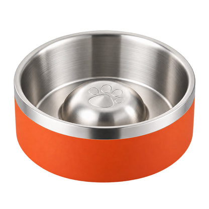 GAVPEPY Stainless Steel Paw-Pattern Slow Feeder Bowl, 17 or 20 cm diameter, 11 finishes including Black, Pink, Green, Navy Blue, White, Orange, Red, Blue, Mint Green, Gray and Steel, for Everyday Dog and Cat Meals or Water at Home, raised paw-shaped image 13 - DPbowl63-Orange-17CM.jpg