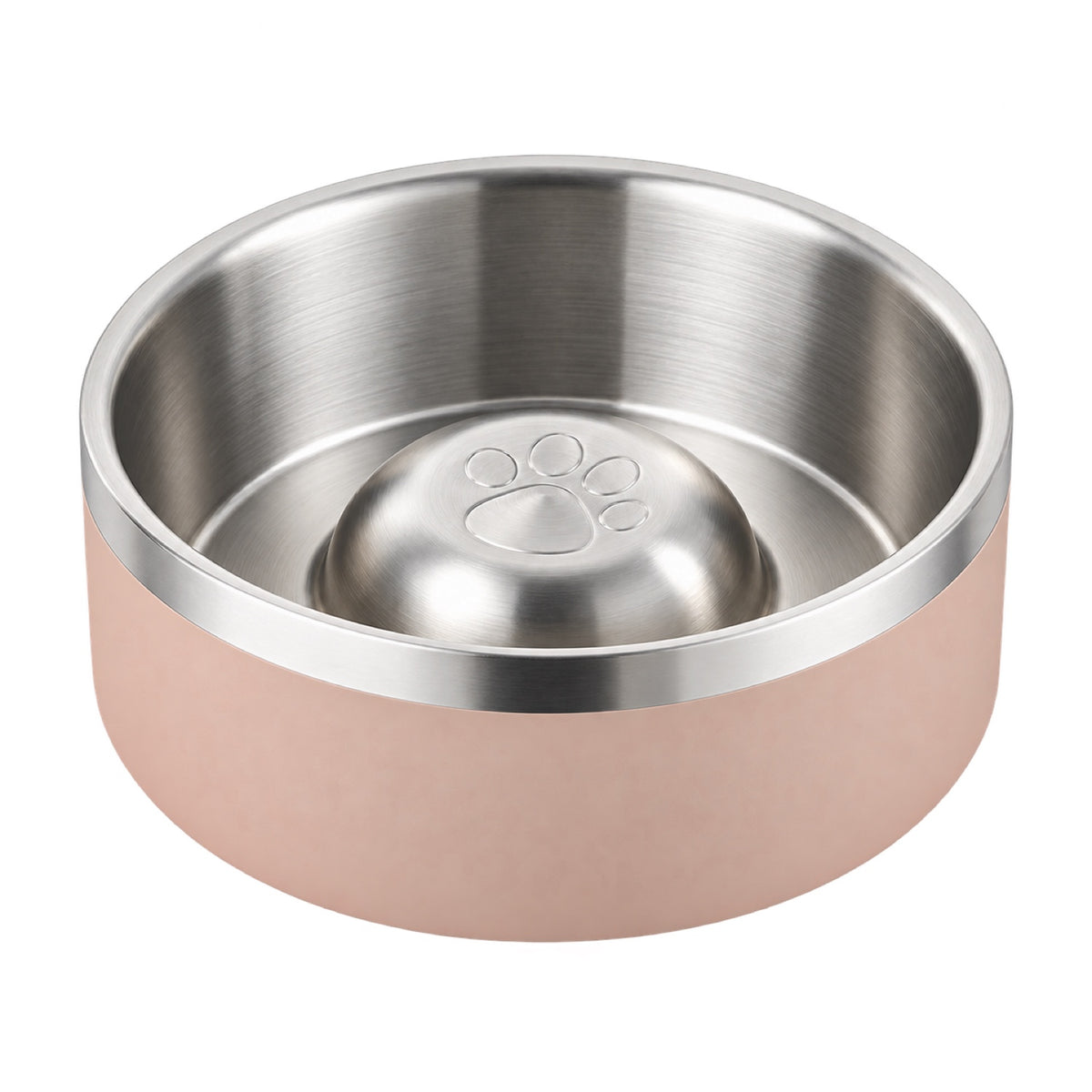 GAVPEPY Stainless Steel Paw-Pattern Slow Feeder Bowl, 17 or 20 cm diameter, 11 finishes including Black, Pink, Green, Navy Blue, White, Orange, Red, Blue, Mint Green, Gray and Steel, for Everyday Dog and Cat Meals or Water at Home, raised paw-shaped image 9 - DPbowl63-Pink-17CM.jpg