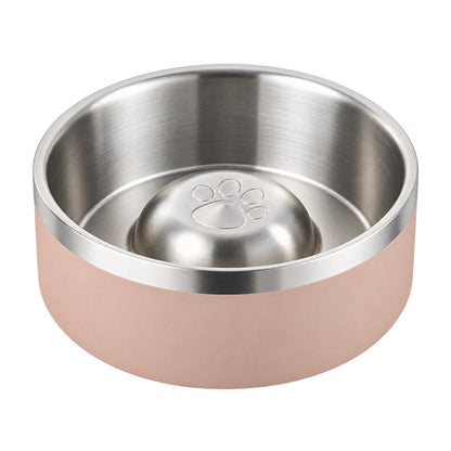 GAVPEPY Stainless Steel Paw-Pattern Slow Feeder Bowl, 17 or 20 cm diameter, 11 finishes including Black, Pink, Green, Navy Blue, White, Orange, Red, Blue, Mint Green, Gray and Steel, for Everyday Dog and Cat Meals or Water at Home, raised paw-shaped image 9 - DPbowl63-Pink-17CM.jpg