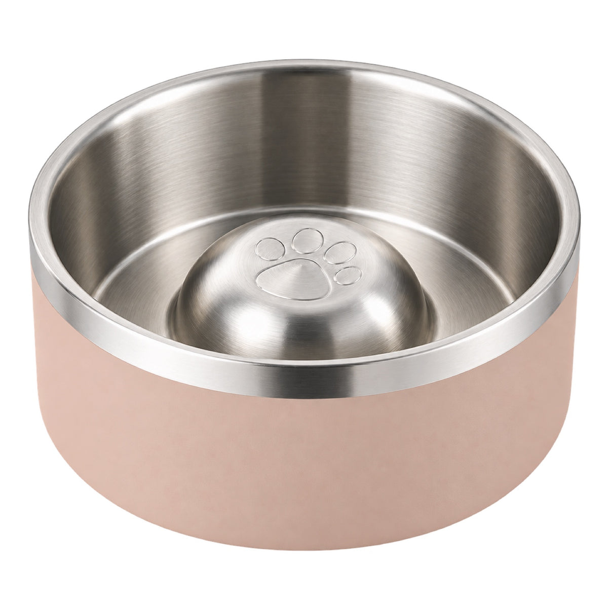 GAVPEPY Stainless Steel Paw-Pattern Slow Feeder Bowl, 17 or 20 cm diameter, 11 finishes including Black, Pink, Green, Navy Blue, White, Orange, Red, Blue, Mint Green, Gray and Steel, for Everyday Dog and Cat Meals or Water at Home, raised paw-shaped image 20 - DPbowl63-Pink-20CM.jpg