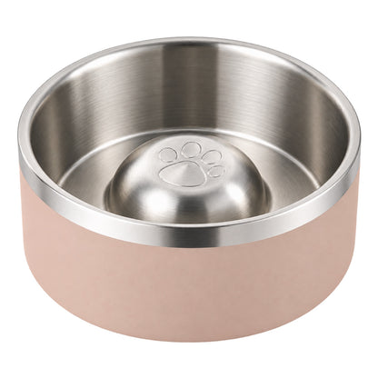 GAVPEPY Stainless Steel Paw-Pattern Slow Feeder Bowl, 17 or 20 cm diameter, 11 finishes including Black, Pink, Green, Navy Blue, White, Orange, Red, Blue, Mint Green, Gray and Steel, for Everyday Dog and Cat Meals or Water at Home, raised paw-shaped image 20 - DPbowl63-Pink-20CM.jpg