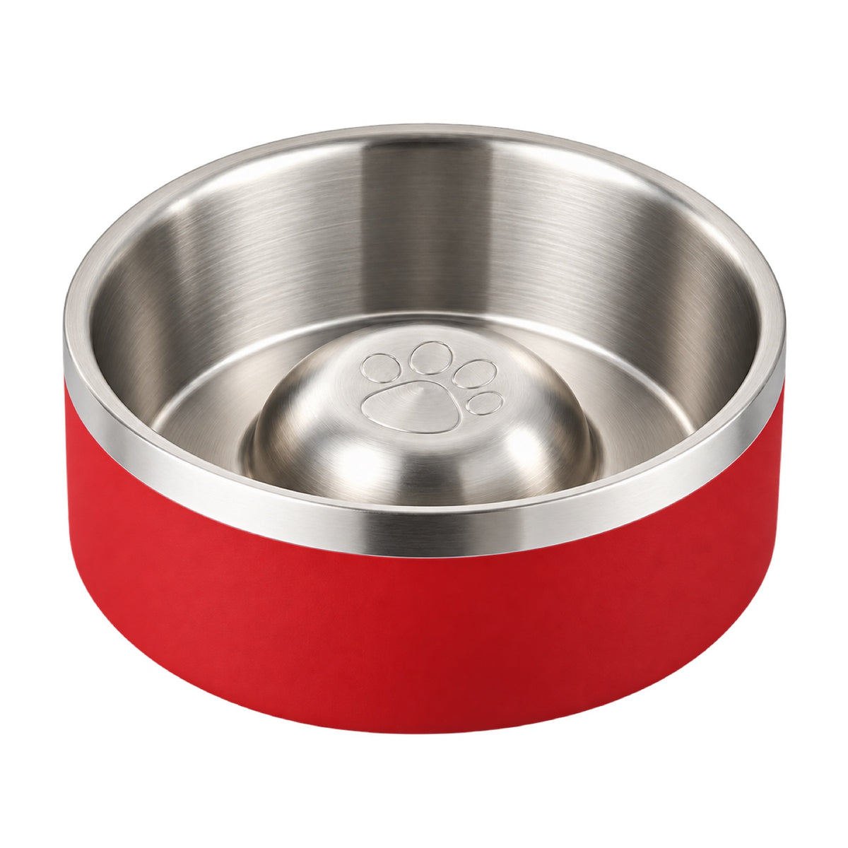 GAVPEPY Stainless Steel Paw-Pattern Slow Feeder Bowl, 17 or 20 cm diameter, 11 finishes including Black, Pink, Green, Navy Blue, White, Orange, Red, Blue, Mint Green, Gray and Steel, for Everyday Dog and Cat Meals or Water at Home, raised paw-shaped image 14 - DPbowl63-Red-17CM.jpg
