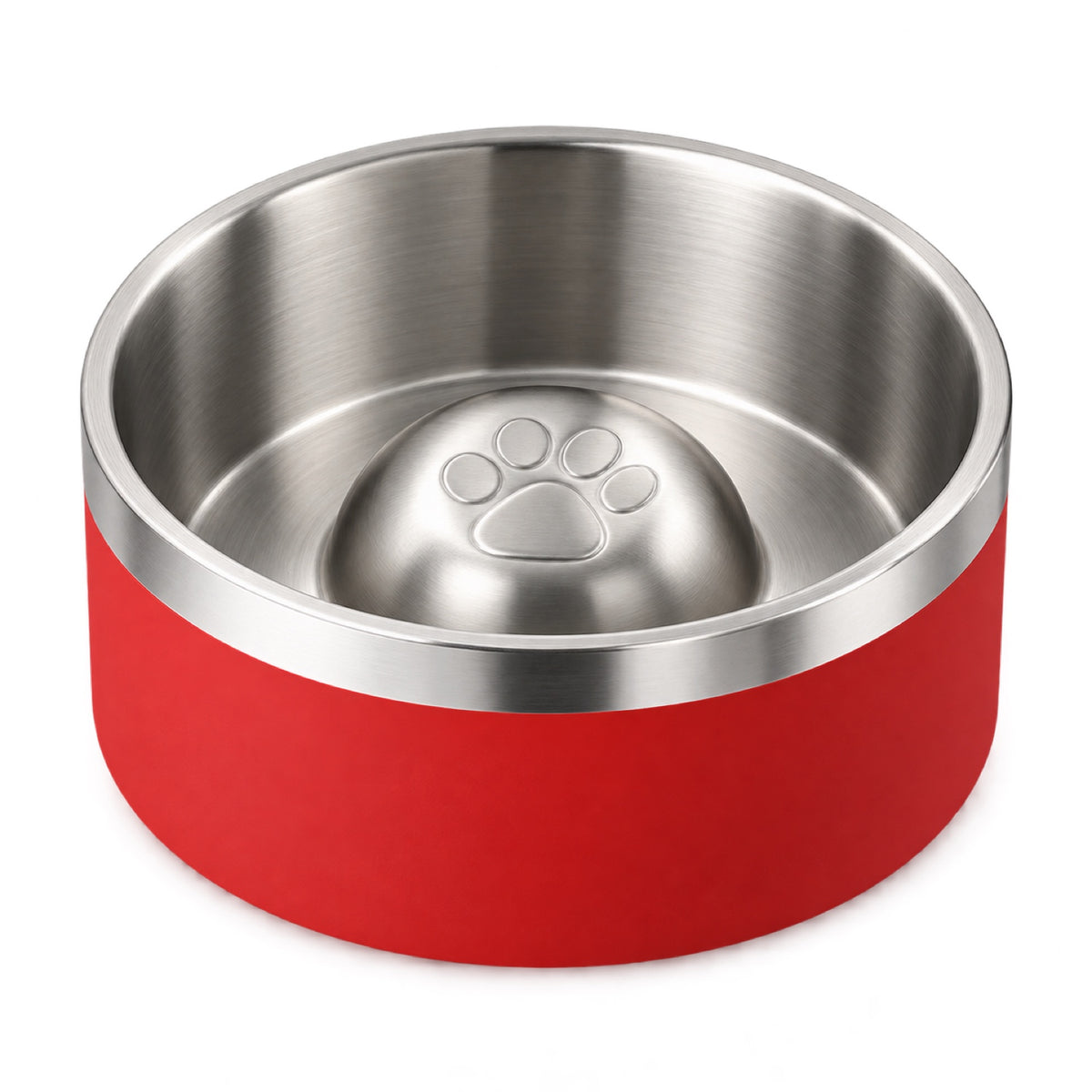 GAVPEPY Stainless Steel Paw-Pattern Slow Feeder Bowl, 17 or 20 cm diameter, 11 finishes including Black, Pink, Green, Navy Blue, White, Orange, Red, Blue, Mint Green, Gray and Steel, for Everyday Dog and Cat Meals or Water at Home, raised paw-shaped image 25 - DPbowl63-Red-20CM.jpg