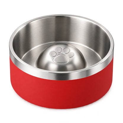GAVPEPY Stainless Steel Paw-Pattern Slow Feeder Bowl, 17 or 20 cm diameter, 11 finishes including Black, Pink, Green, Navy Blue, White, Orange, Red, Blue, Mint Green, Gray and Steel, for Everyday Dog and Cat Meals or Water at Home, raised paw-shaped image 25 - DPbowl63-Red-20CM.jpg