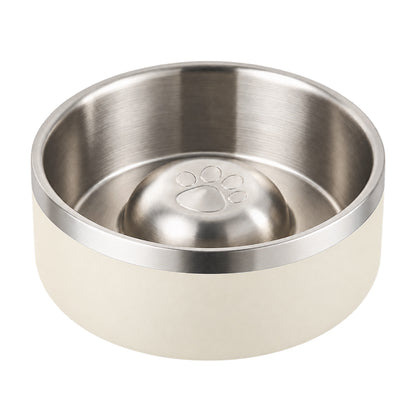 GAVPEPY Stainless Steel Paw-Pattern Slow Feeder Bowl, 17 or 20 cm diameter, 11 finishes including Black, Pink, Green, Navy Blue, White, Orange, Red, Blue, Mint Green, Gray and Steel, for Everyday Dog and Cat Meals or Water at Home, raised paw-shaped image 12 - DPbowl63-White-17CM.jpg