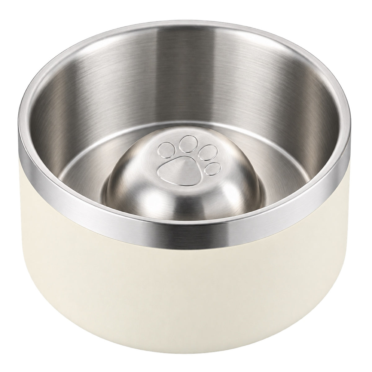 GAVPEPY Stainless Steel Paw-Pattern Slow Feeder Bowl, 17 or 20 cm diameter, 11 finishes including Black, Pink, Green, Navy Blue, White, Orange, Red, Blue, Mint Green, Gray and Steel, for Everyday Dog and Cat Meals or Water at Home, raised paw-shaped image 23 - DPbowl63-White-20CM.jpg