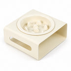 GAVPEPY Ceramic Slow Feeder Bowl and Stand, 13.5 x 13.5 x 3.5 cm bowl, nine bowl-and-stand color combinations, for Everyday Dog and Cat Meals or Water at Home, raised feeding pattern in a small matching stand; a patterned surface separates portions