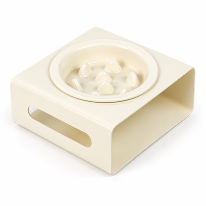 GAVPEPY Ceramic Slow Feeder Bowl and Stand, 13.5 x 13.5 x 3.5 cm bowl, nine bowl-and-stand color combinations, for Everyday Dog and Cat Meals or Water at Home, raised feeding pattern in a small matching stand; a patterned surface separates portions image 8 - DPbowl64-White.jpg