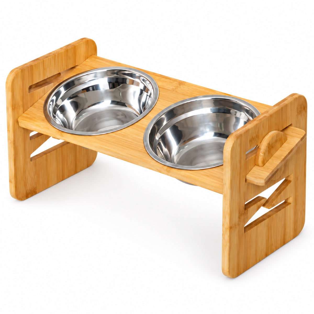 GAVPEPY Bamboo Double Pet Bowl Stand, three frame sizes from 42 to 42.5 cm wide, natural bamboo, for Everyday Dog and Cat Meals or Water at Home, two bowl positions in a raised bamboo frame; a practical feeding setup for daily pet-care routines image 10 - DPbowl66-42X18-5X19-5CM.jpg