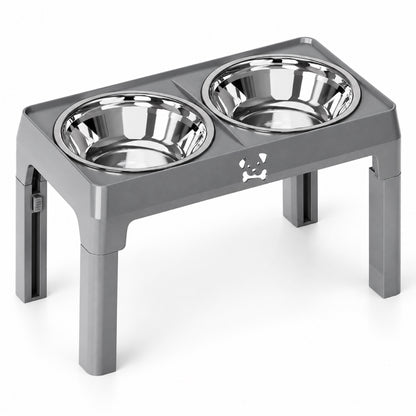 GAVPEPY Adjustable Double Stainless Steel Pet Bowl Stand, 43 x 24 x 8.5 cm, Black or Gray, for Everyday Dog and Cat Meals or Water at Home, two bowls in a foldable raised support; a practical feeding setup for daily pet-care routines image 9 - DPbowl67-Gray.jpg