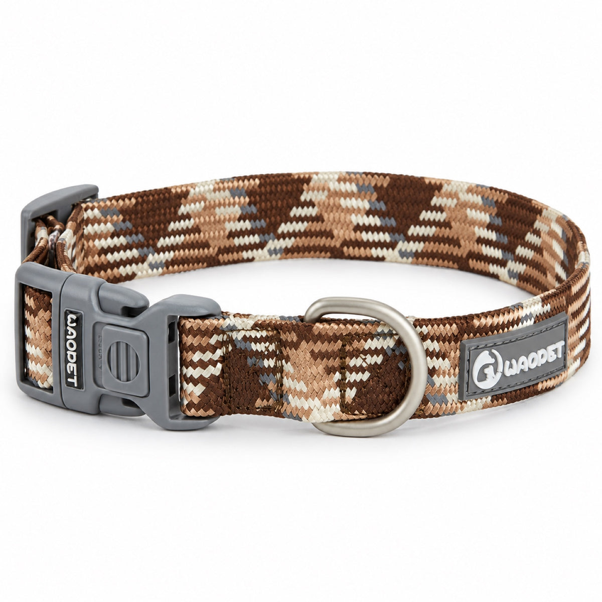 GAVPEPY Nylon Reflective Patterned Dog Collar, Sizes XS, S, M, L, 6 color or pattern options, for neighborhood walks, park visits and daily dog wear; an adjustable neckwear option for supervised walks and everyday outings image 11 - DPcollar1-Brown-XS-CollarOnly.jpg