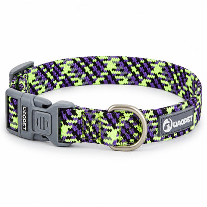 GAVPEPY Nylon Reflective Patterned Dog Collar, Sizes XS, S, M, L, 6 color or pattern options, for neighborhood walks, park visits and daily dog wear; an adjustable neckwear option for supervised walks and everyday outings image 10 - DPcollar1-BurstPurple-XS-CollarOnly.jpg