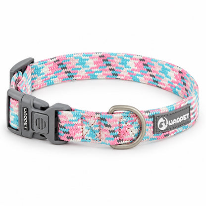 GAVPEPY Nylon Reflective Patterned Dog Collar, Sizes XS, S, M, L, 6 color or pattern options, for neighborhood walks, park visits and daily dog wear; an adjustable neckwear option for supervised walks and everyday outings image 9 - DPcollar1-Flamingo-XS-CollarOnly.jpg