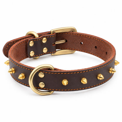 GAVPEPY Leather-style material Studded Dog Collar, Sizes 2-0 cm, 2-5 cm, 3-0 cm, 3-5 cm, Brown, for neighborhood walks, park visits and daily dog wear; an adjustable neckwear option for supervised walks and everyday outings image 9 - DPcollar10-Brown-2-5CM-CollarOnly.jpg