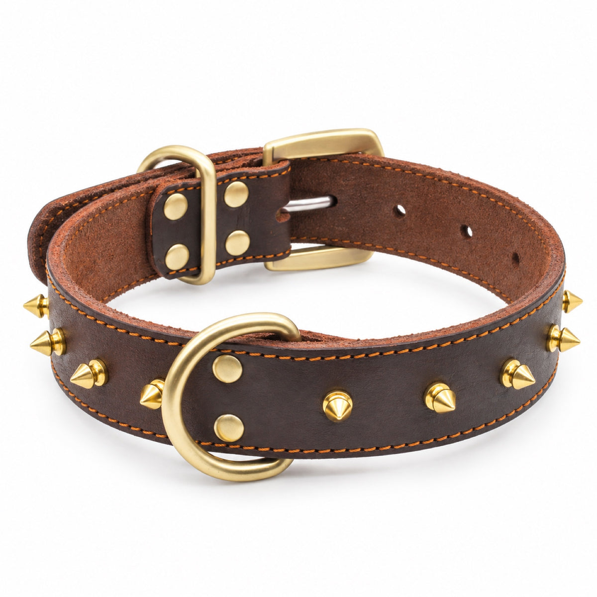 GAVPEPY Leather-style material Studded Dog Collar, Sizes 2-0 cm, 2-5 cm, 3-0 cm, 3-5 cm, Brown, for neighborhood walks, park visits and daily dog wear; an adjustable neckwear option for supervised walks and everyday outings image 10 - DPcollar10-Brown-3-0CM-CollarOnly.jpg
