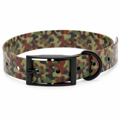GAVPEPY TPU Camouflage Dog Collar, Size One Size, Muted Olive Rust Camo, Red Green Camo, Forest Green Camo, Tan Brown Camo, for daily dog walks and outdoor wear; adjustable neckwear with the selected finish and fit shown in the product photos image 8 - DPcollar12-MutedOliveRustCamo-CollarOnly.jpg